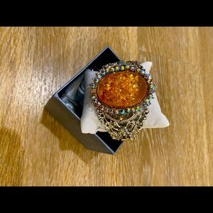 Bling Silver Bracelet with Amber Stone